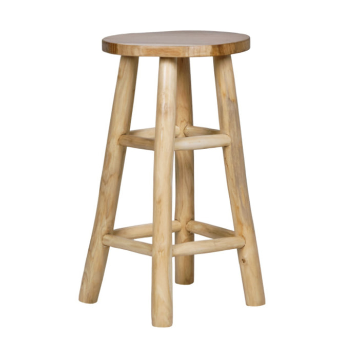 Tabouret de bar rond artisanal 65 cm de haut en bois de teck - MUFASA