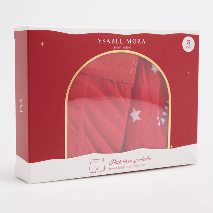 Confezione di boxer e calzini con dettagli natalizi