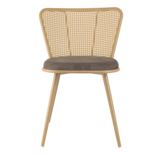 LEA - Lot de 2 chaises assise tissu taupe large dossier effet cannage