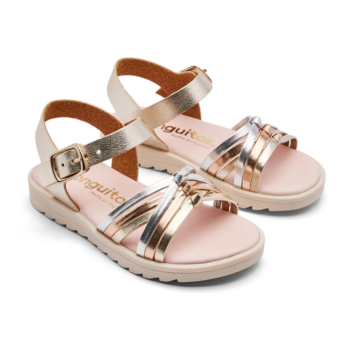 Sandalias Abiertas de Niña Con Tiras Metálicas en Dorado