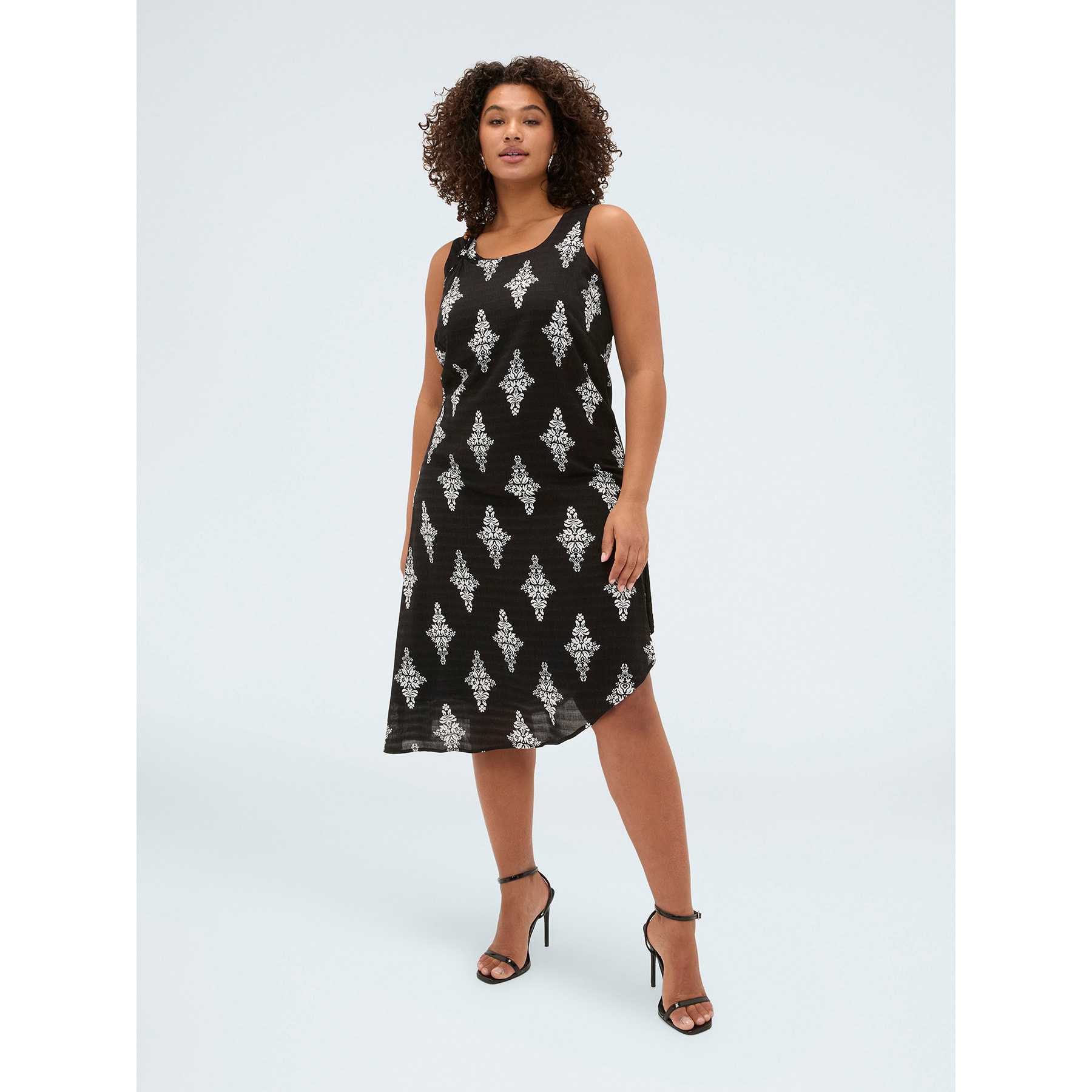 Fiorella Rubino - Vestito smanicato con stampa - Nero
