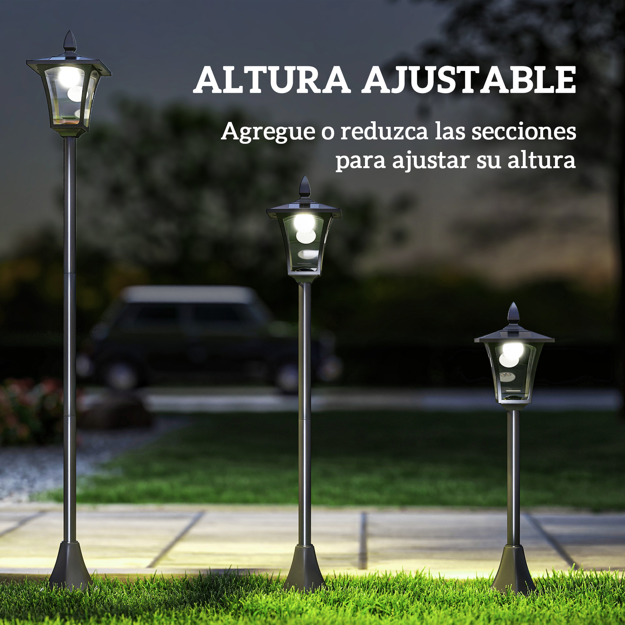 Farola Solar Luz Solar para Jardín con Panel Solar Encendido Automático y Marco de Acero Inoxidable Impermeable IP44 para Terraza Patio 18x18x160 cm Negro