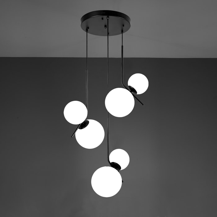 Suspension Tomasucci HENGET BIG, en acier et verre, blanc