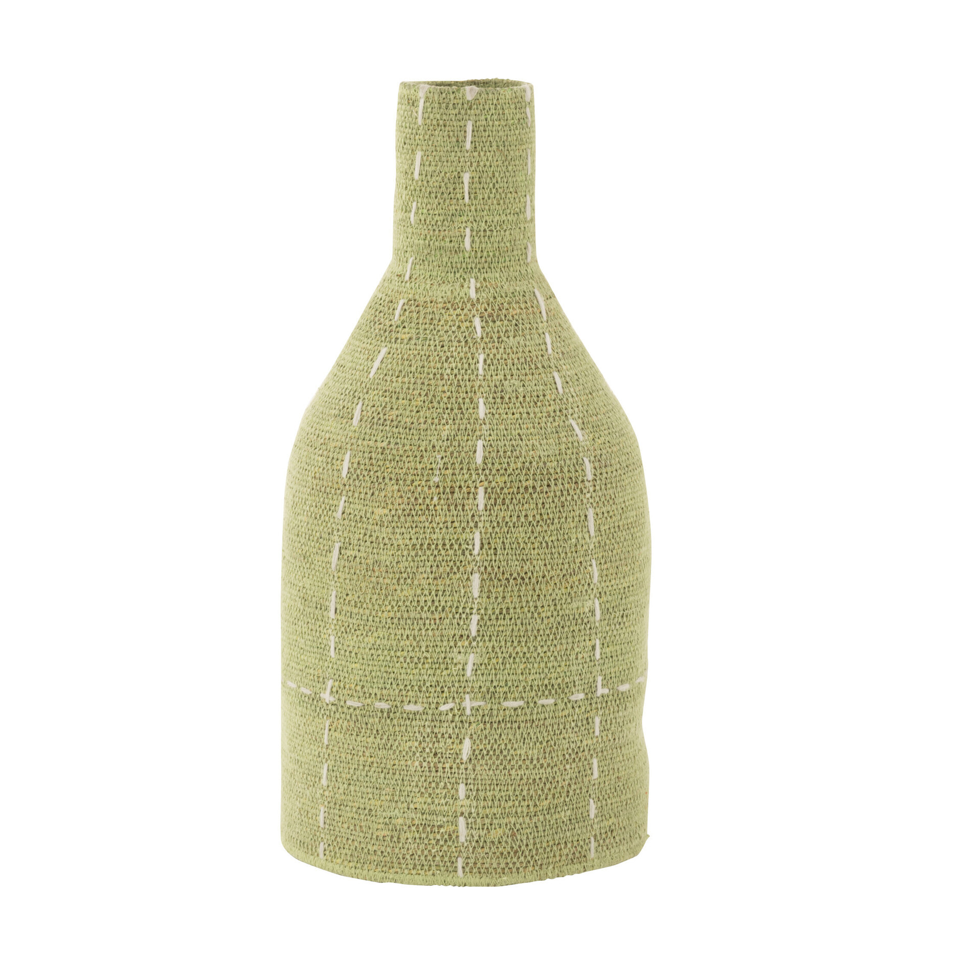 J-Line Vase Forme Boutielle Pointilles Lignes Jonc De Mer Vert/Blanc