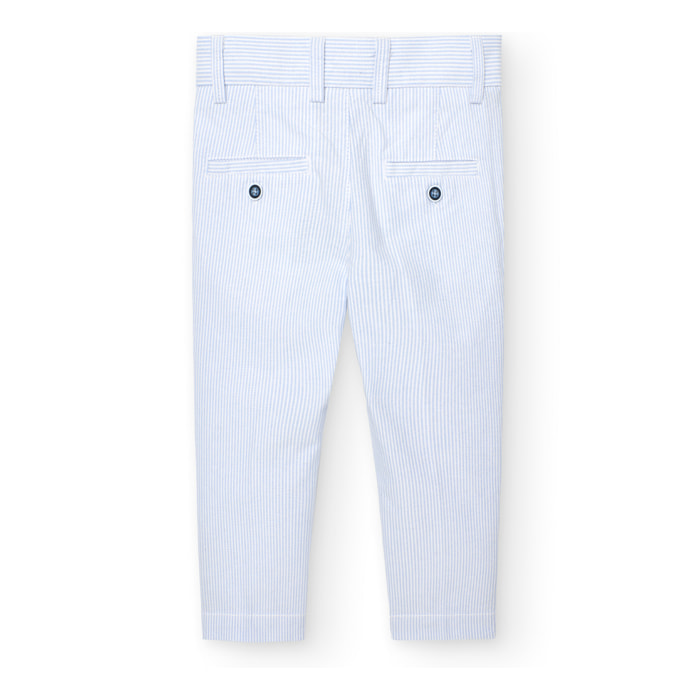 Pantalón oxford listado niño, estampado de rayas, azul claro