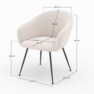 Fauteuil en tissu blanc chiné et pieds en métal noir - Socky