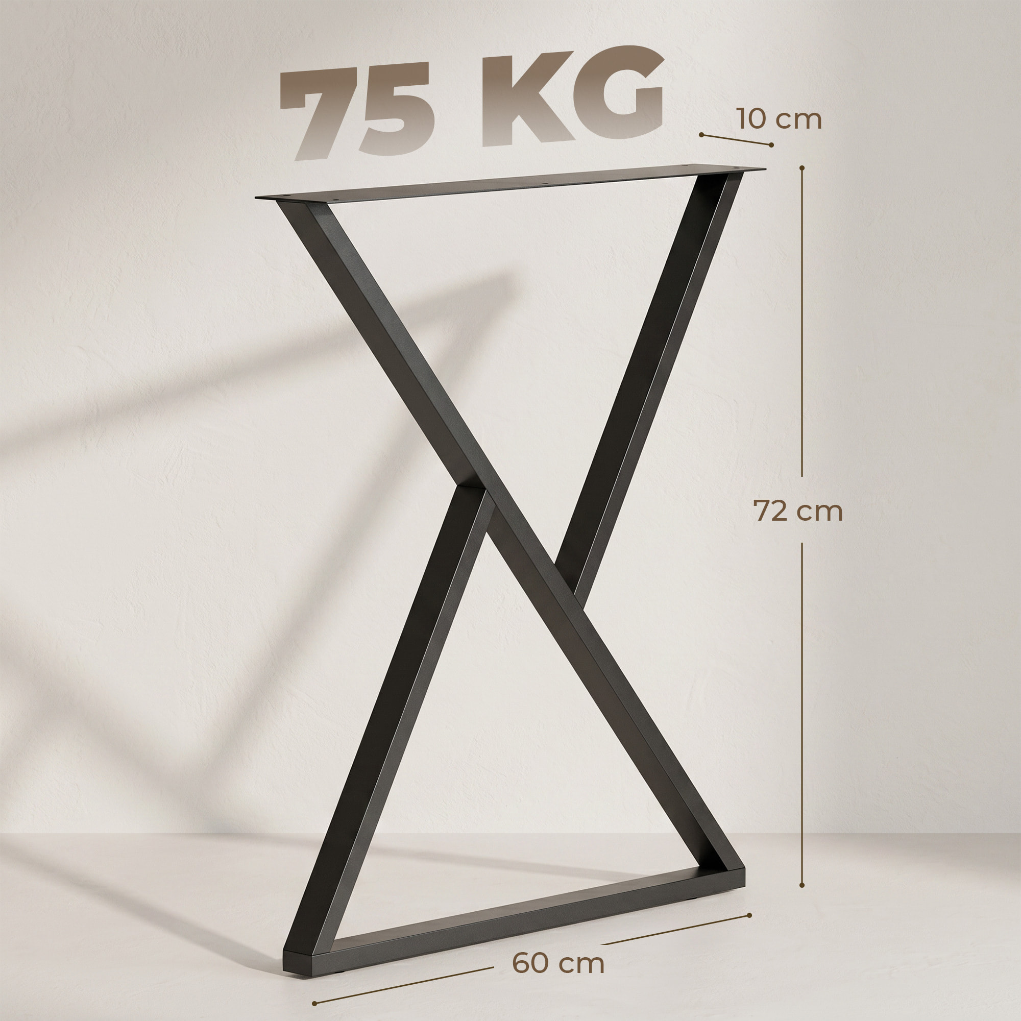 Patas de Mesa de Acero, Juego de 2 Patas en Forma de X para Muebles Industriales con Almohadillas Ajustables y Tornillos para Mesa de Comedor, Banco, 60x10x72 cm, Negro