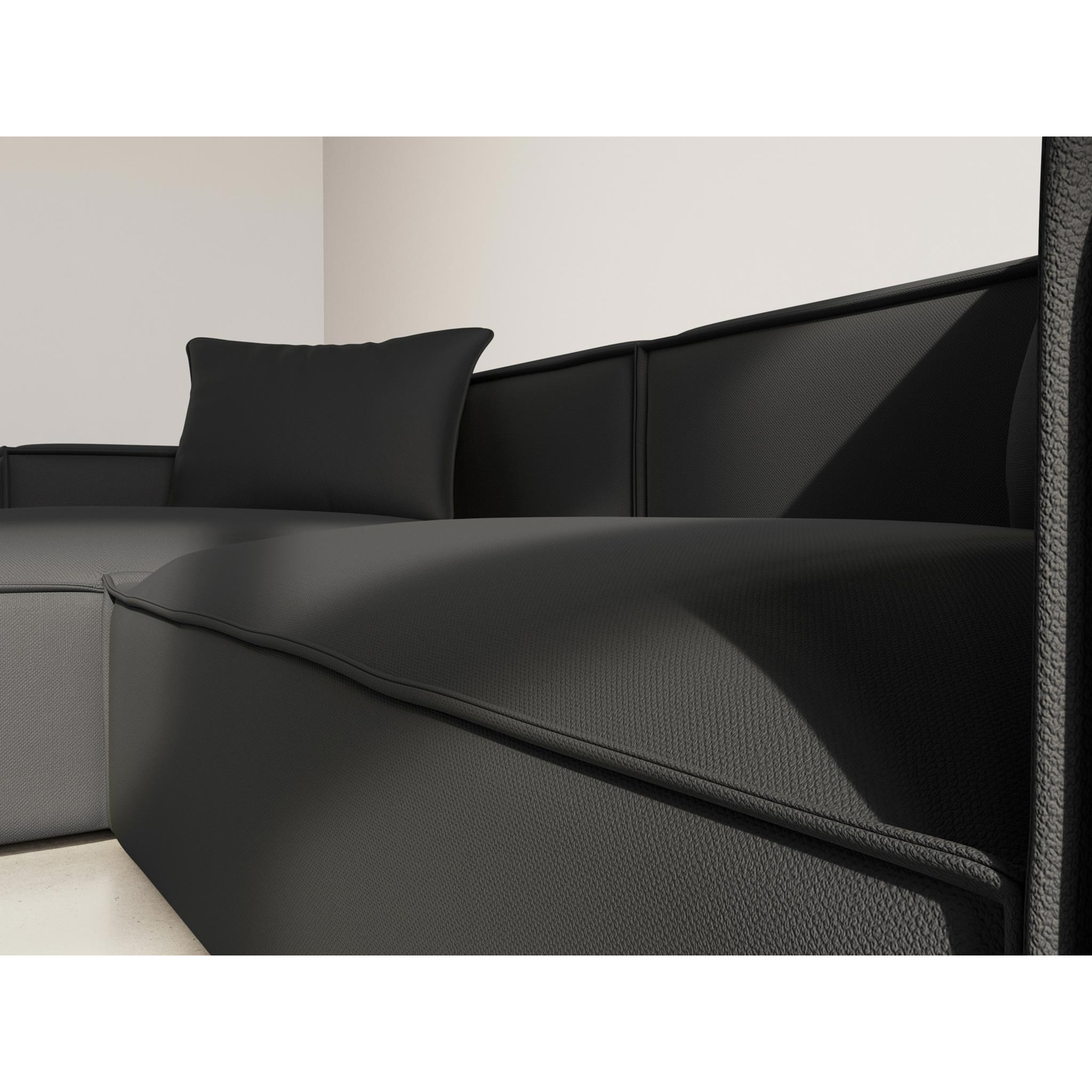 Atlas - Canapé d'angle réversible 4 places en velours texturé - Noir