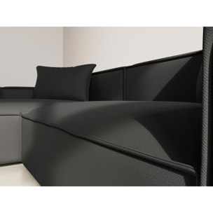 Atlas - Canapé d'angle réversible 4 places en velours texturé - Noir
