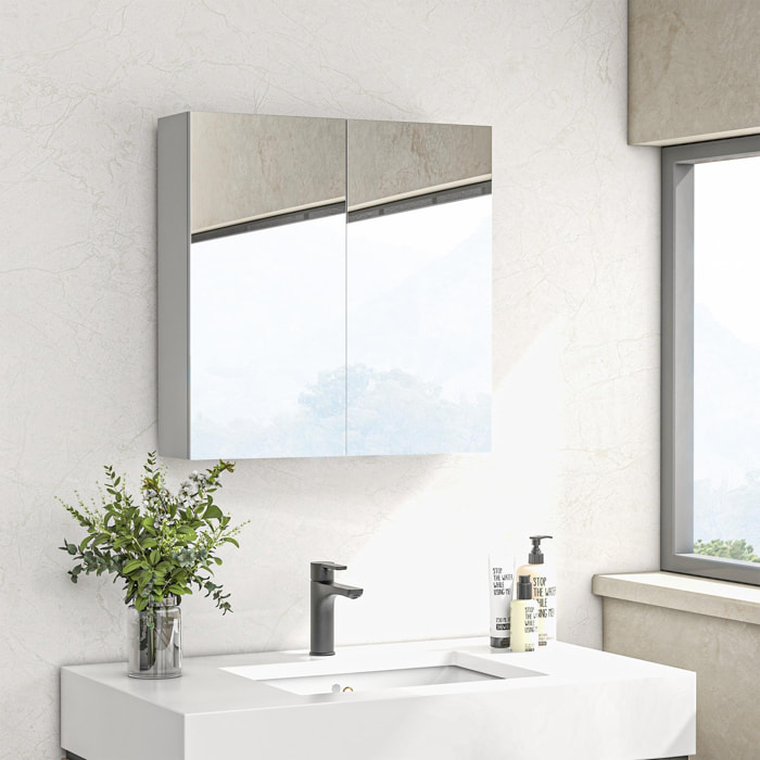 Armoire miroir de salle de bain armoire murale double portes et étagères dim. 60L x 15l x 60H cm MDF blanc