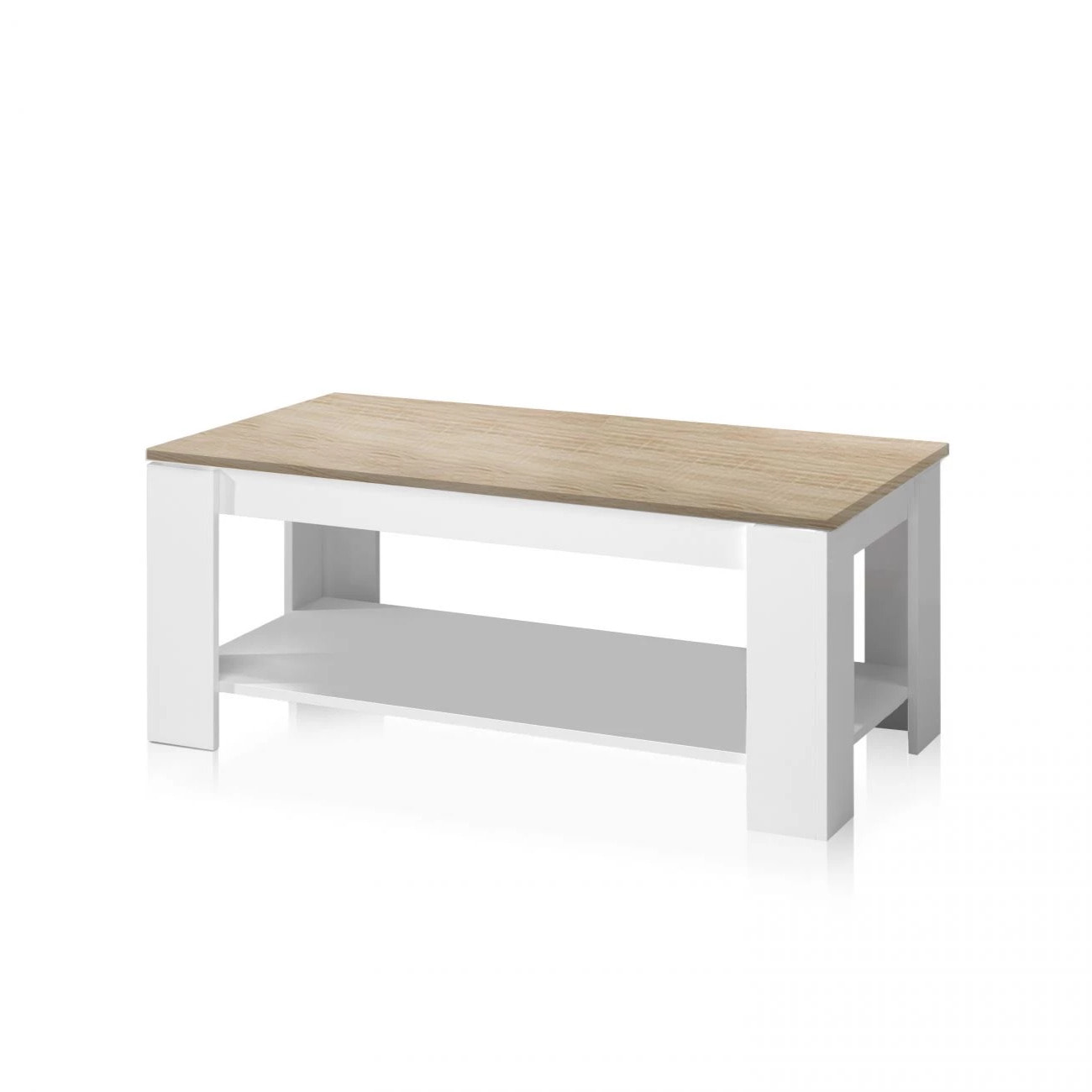 Mesa de centro elevable Lya Blanco Artik (Blanco Mate) - Roble Canadian
