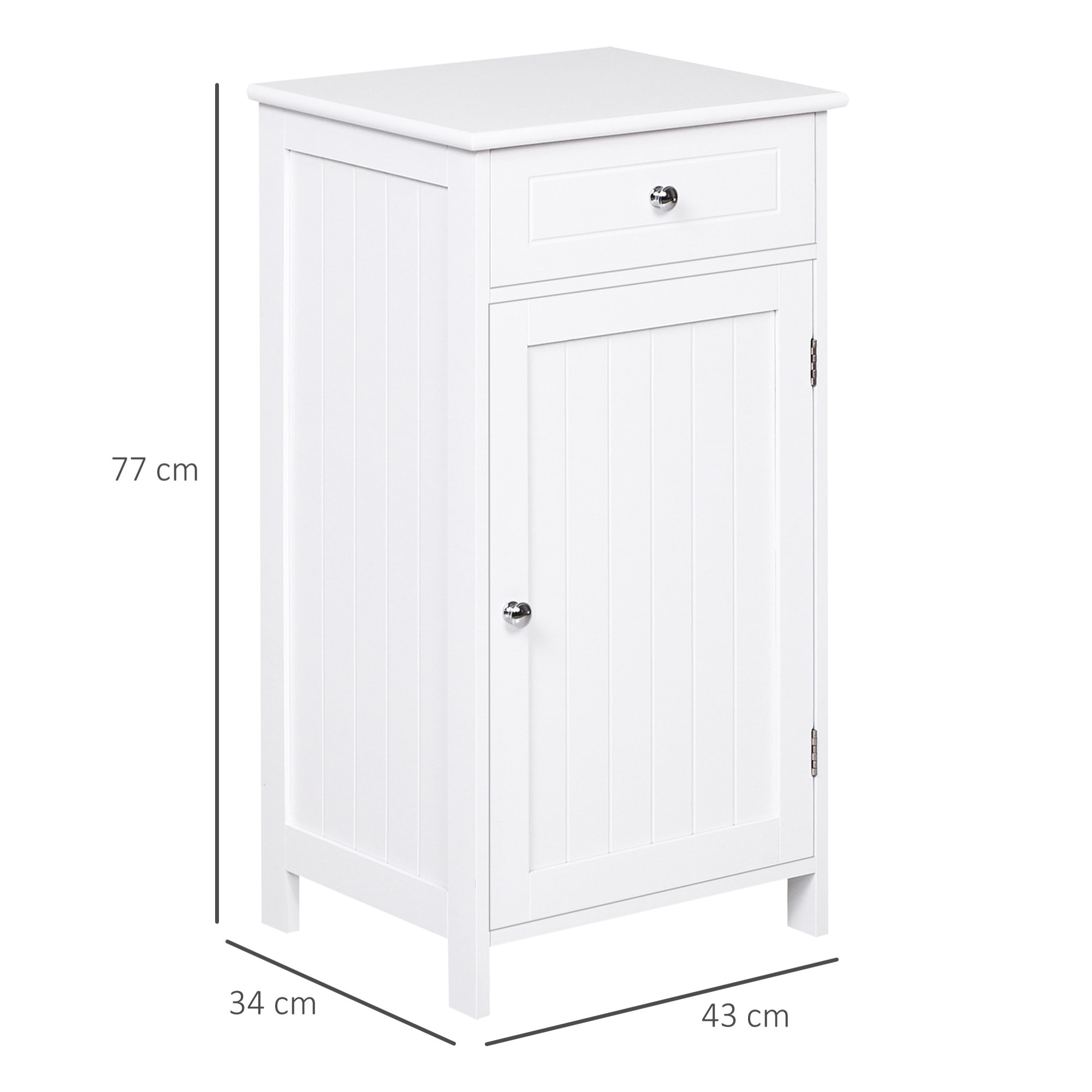 kleankin Armario de Baño con 1 Cajón 1 Puerta y Estante Ajustable Interior Mueble Auxiliar de Almacenaje para Salón Cocina Antivuelco 43x34x77 cm Blanco