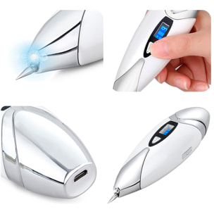 Bolígrafo eléctrico para eliminar imperfecciones de la piel ( lunares, manchas, berrugas, pecas, etc.). Con batería recargable y 9 niveles de intensidad. Incluye 10 agujas finas y 1 gruesa.