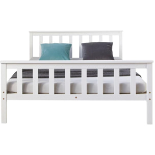 Letto piazza e mezzo in legno massiccio bianco con rete a doghe HomeStyle4U Multicolor