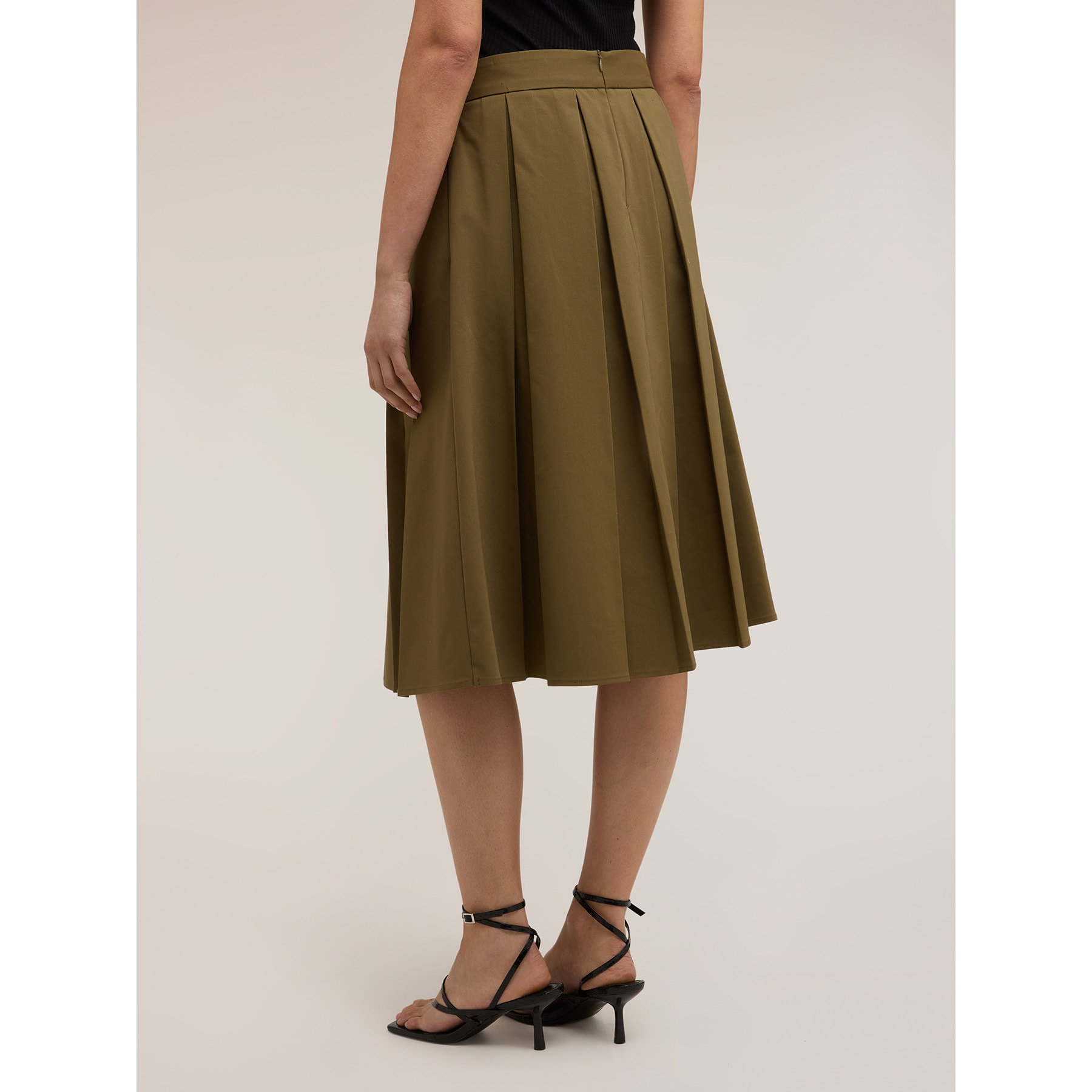 Motivi - Gonna a pieghe misto cotone - Verde militare