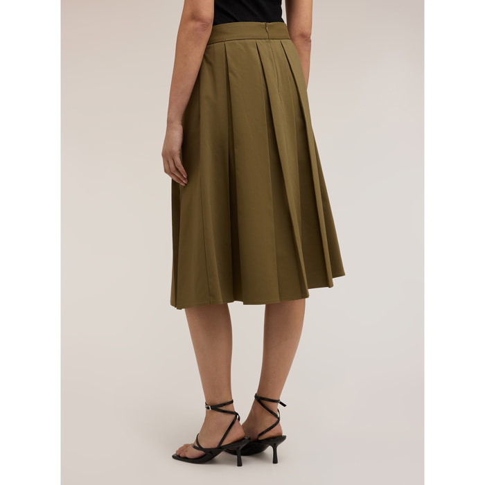 Motivi - Gonna a pieghe misto cotone - Verde militare