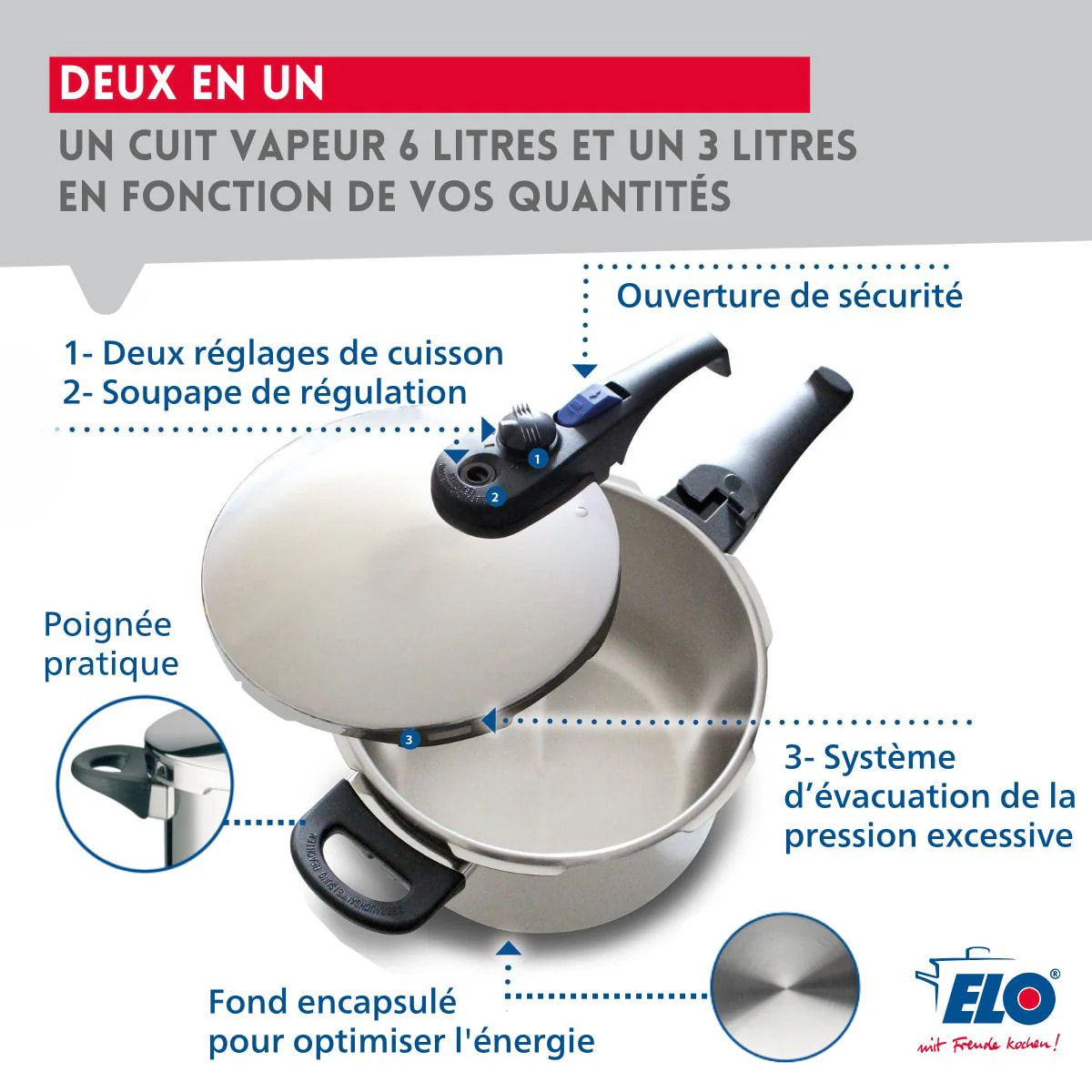Autocuiseur vapeur en acier inoxydable Elo Praktika