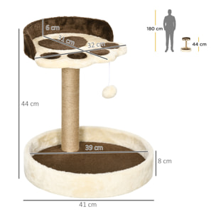 PawHut Tiragraffi per Gatti da 5kg max con Lettino e Pallina da Gioco, in Truciolato, Peluche e Corda di Juta, 41x41x44 cm