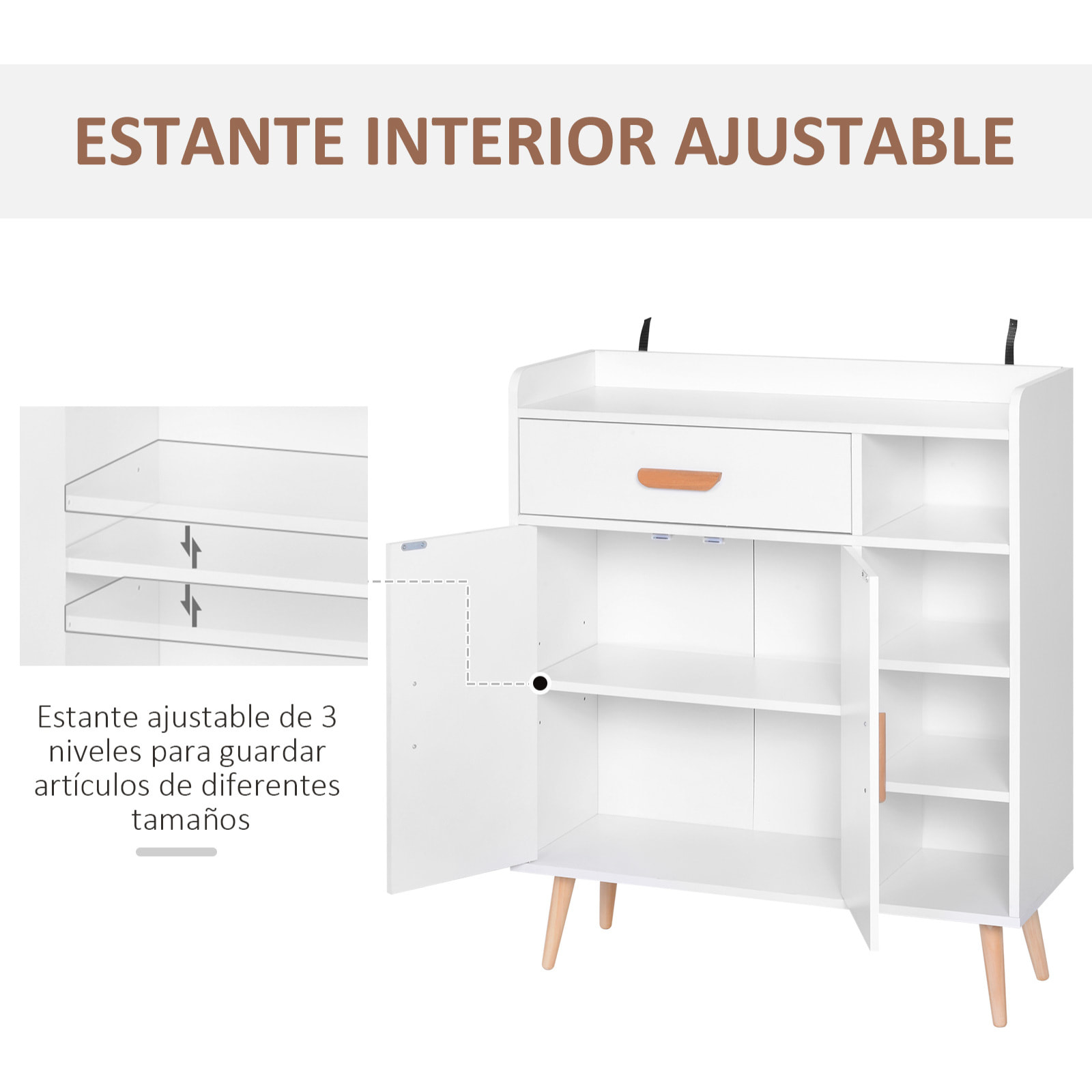 Aparador Buffet Multiusos para Comedor 80x29,5x96cm Blanco