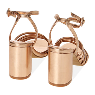 Sandali laminati rosa oro, tacco 7,5 cm