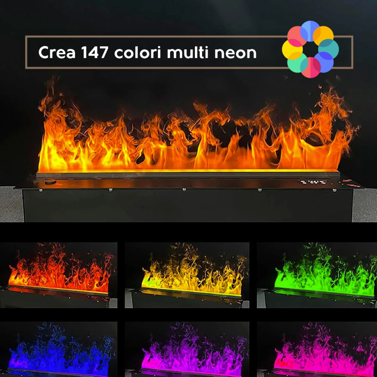 Vapor 3D 125 - Inserto Camino Decorativo ad Acqua Senza Calore 125x17,8x22,7 cm con Effetto Fiamma a LED 3D