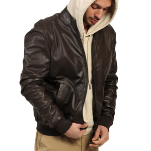 Giubbino in vera pelle di vitello Marrone-Slim Fit