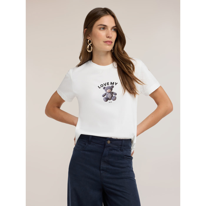 Motivi - T-shirt girocollo con stampa - Bianco