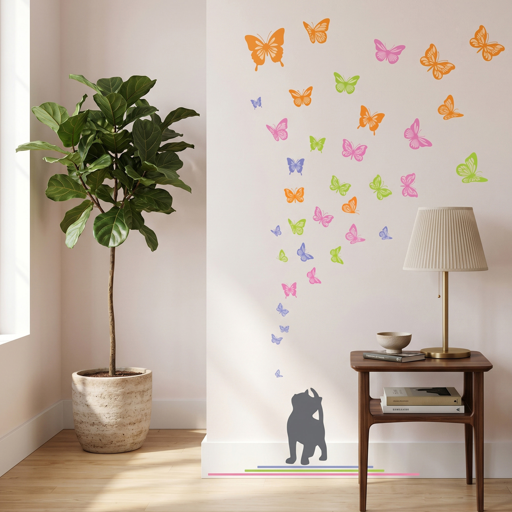 Stickers Muraux décoration adhésifs Chat et papillons