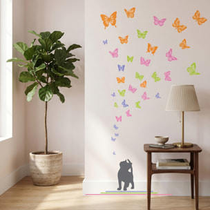 Stickers Muraux décoration adhésifs Chat et papillons