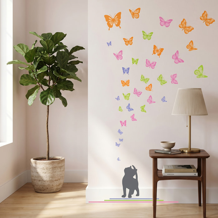 Stickers Muraux décoration adhésifs Chat et papillons