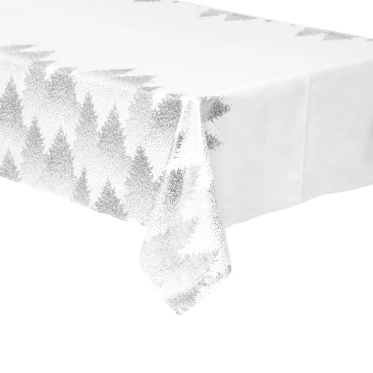 Nappe imprimée sapin 140x240cm blanc et argent