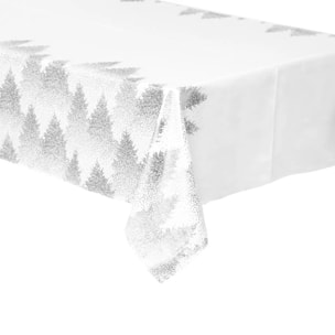 Nappe imprimée sapin 140x240cm blanc et argent