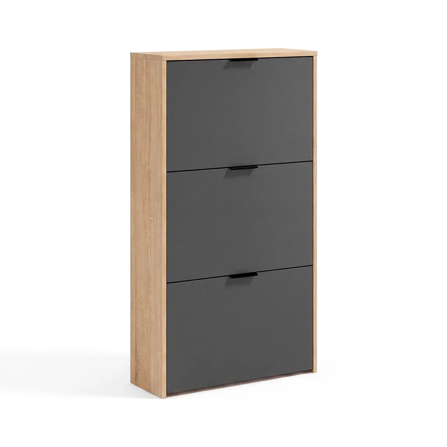 Zapatero de 3 puertas abatibles en roble canadian y gris grafito 60x113 cm Remi Roble Canadian - Gris Grafito