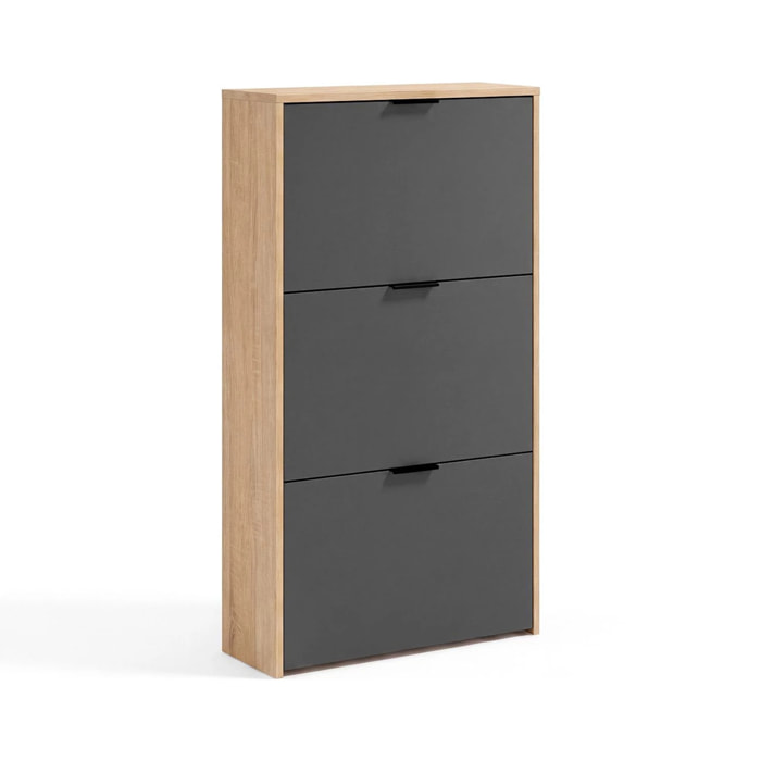Zapatero de 3 puertas abatibles en roble canadian y gris grafito 60x113 cm Remi Roble Canadian - Gris Grafito