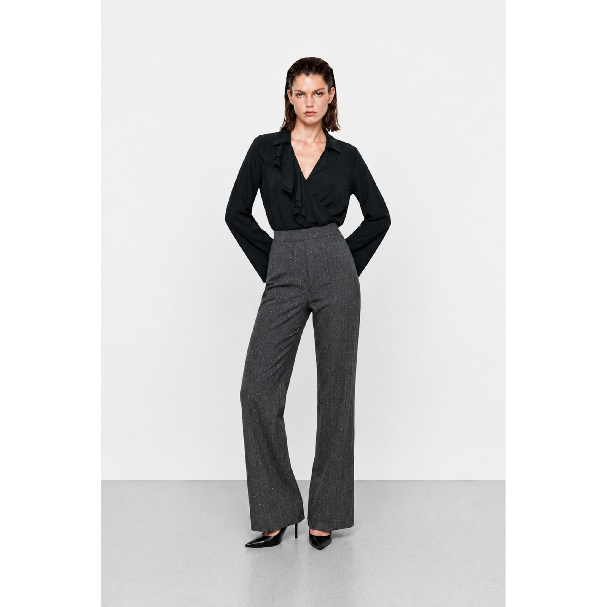 Kocca - Pantaloni da donna gessati a vita alta e gamba larga Donna