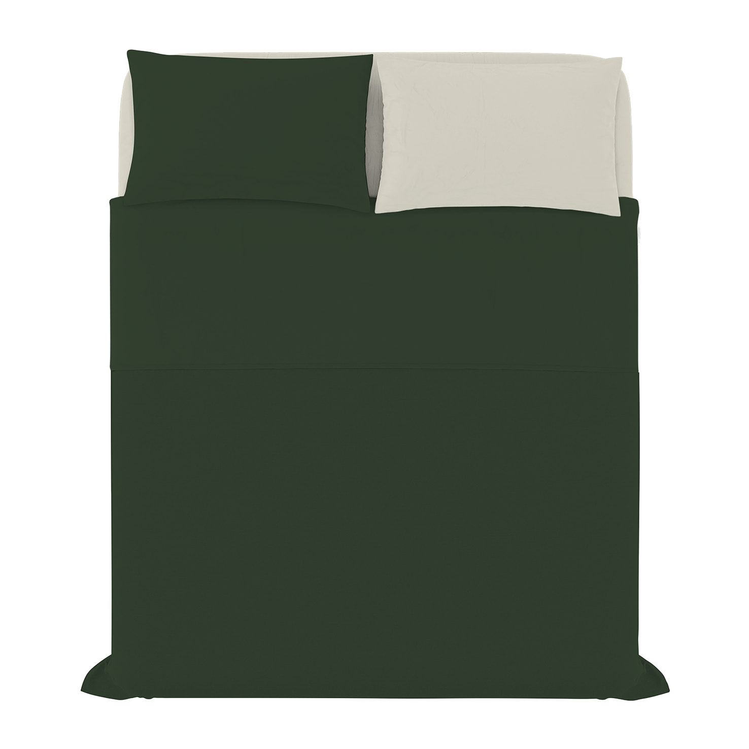 COMPLETO LETTO NATURAL COLOR, 100% Cotone, Made in Italy - VERDE OLIVA/PANNA