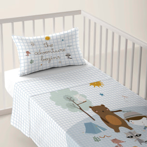 Juego de Sábanas Estampadas - Infantil - Incluye 1 Funda de Almohada - 100% Algodón - Cuna/Maxicuna - Aventura Bosque A