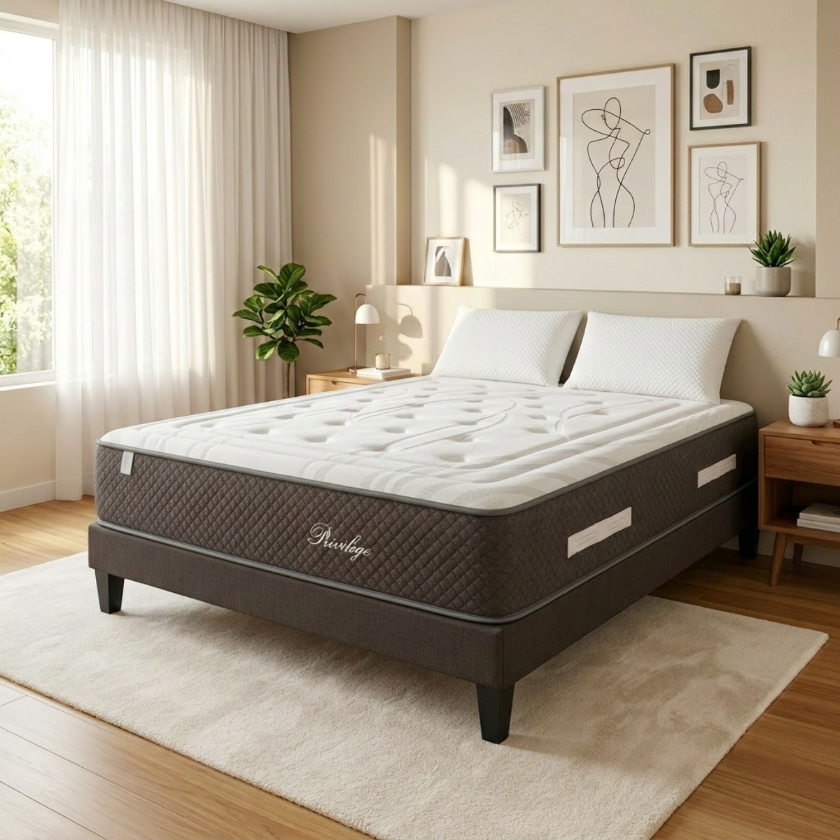 Ensemble Matelas Privilège & Sommier KIT15, 30 cm, Ressorts Ensachés & Mémoire de Forme, technologie Tri-Lattes, Soutien Ferme