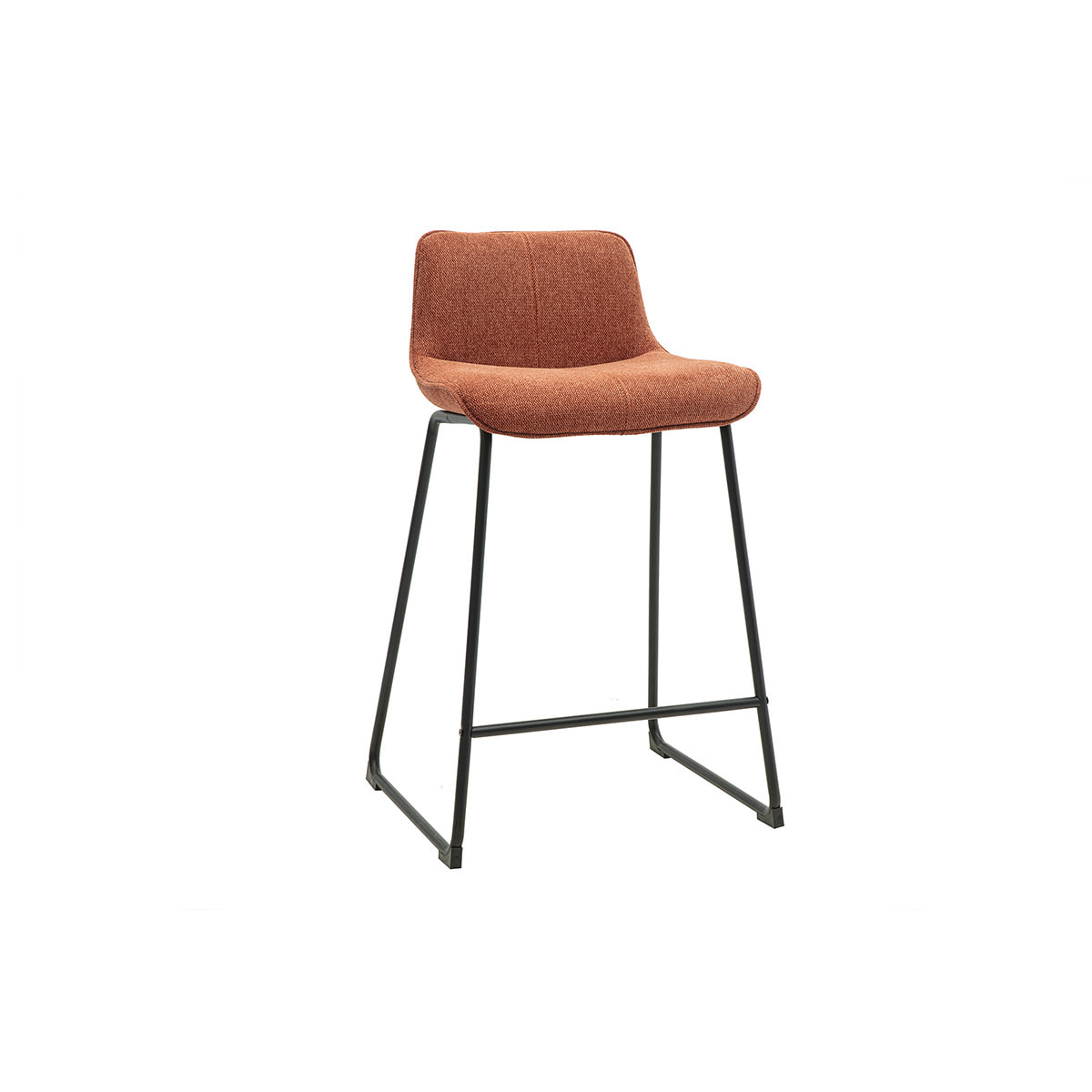 Tabourets de bar en tissu effet velours texturé terre brûlée et métal noir H65 cm (lot de 2) BOOST