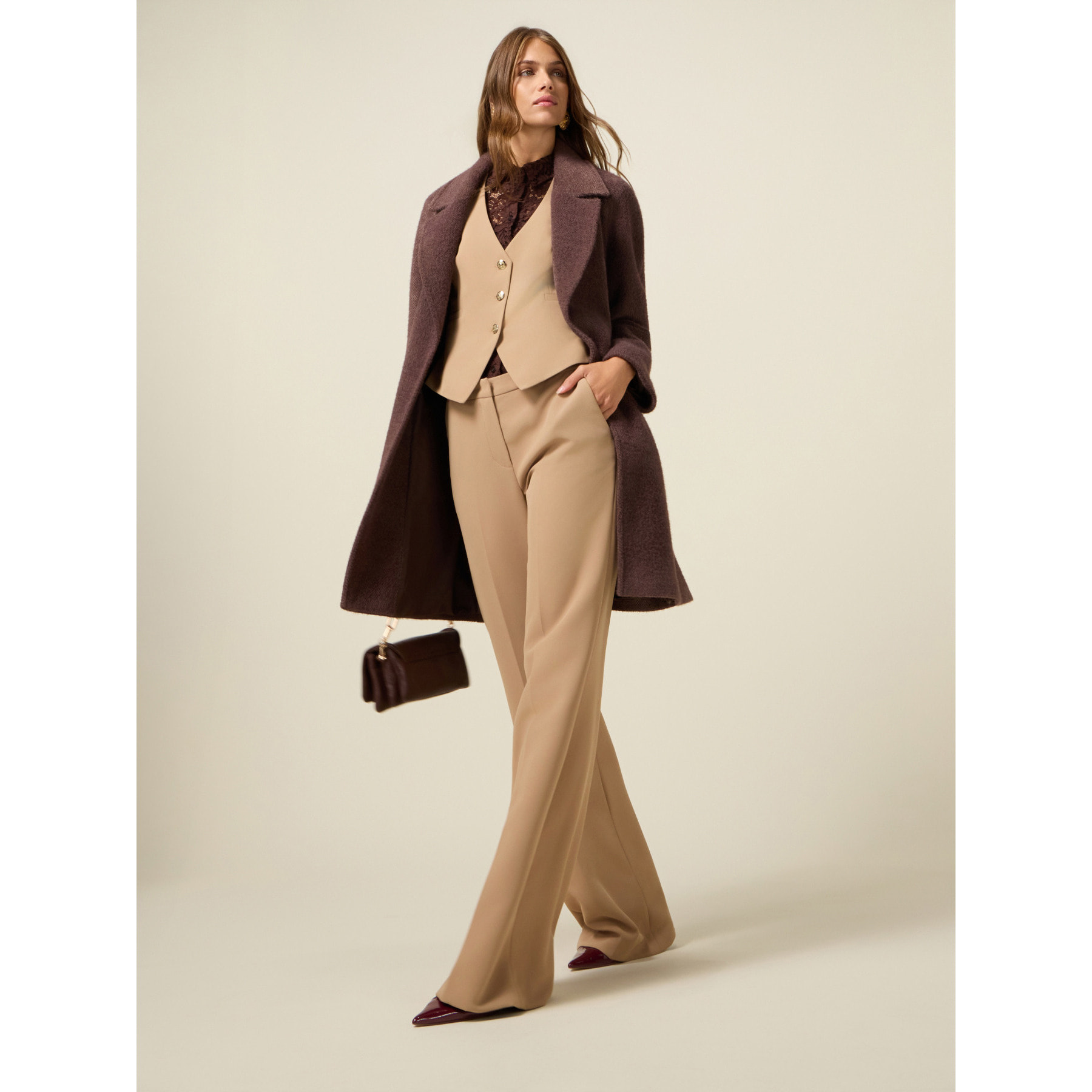 Oltre - Pantalones palazzo de tejido crepé - Beige