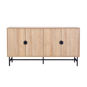 Buffet de rangement effet chêne. Bazalt. quatre portes. deux étagères. buffet haut. vaisselier. L 157.5 x l 39 x H 83cm