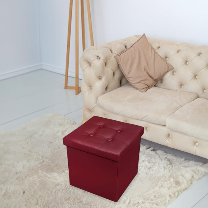 Pouf Contenitore, Puffo per Sedersi, Pouf Poggiapiedi, in Ecopelle, Quadrato, Imbottito, Versatile, Facile da Pulire.