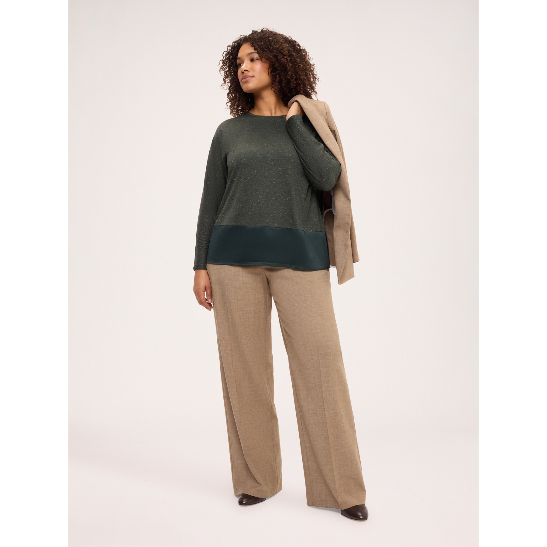 Fiorella Rubino - T-shirt bimaterica in jersey lurex - Verde militare