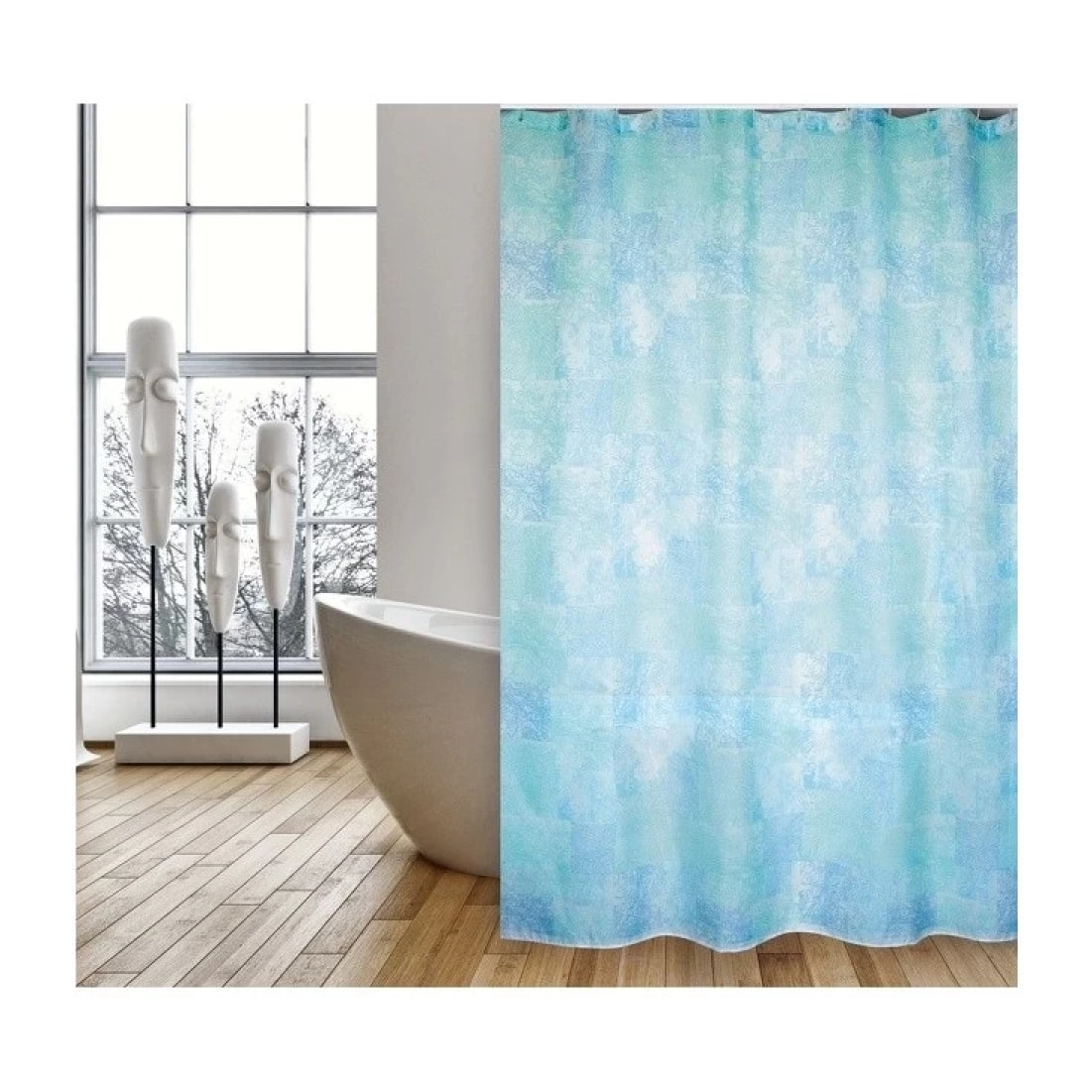 Rideau de douche Polyester JAVA CADIX 180x200cm QUALITE PREMIUM Bleu - Anneaux inclus MSV