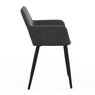 Chaises Heidi en velours gris et pieds noirs - lot de 2