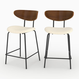 Lot de 2 chaises pour îlot central, velours côtelé blanc crème 64.5 cm - Jade
