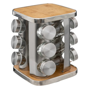 Support à épices x12 rotatif inox bambou