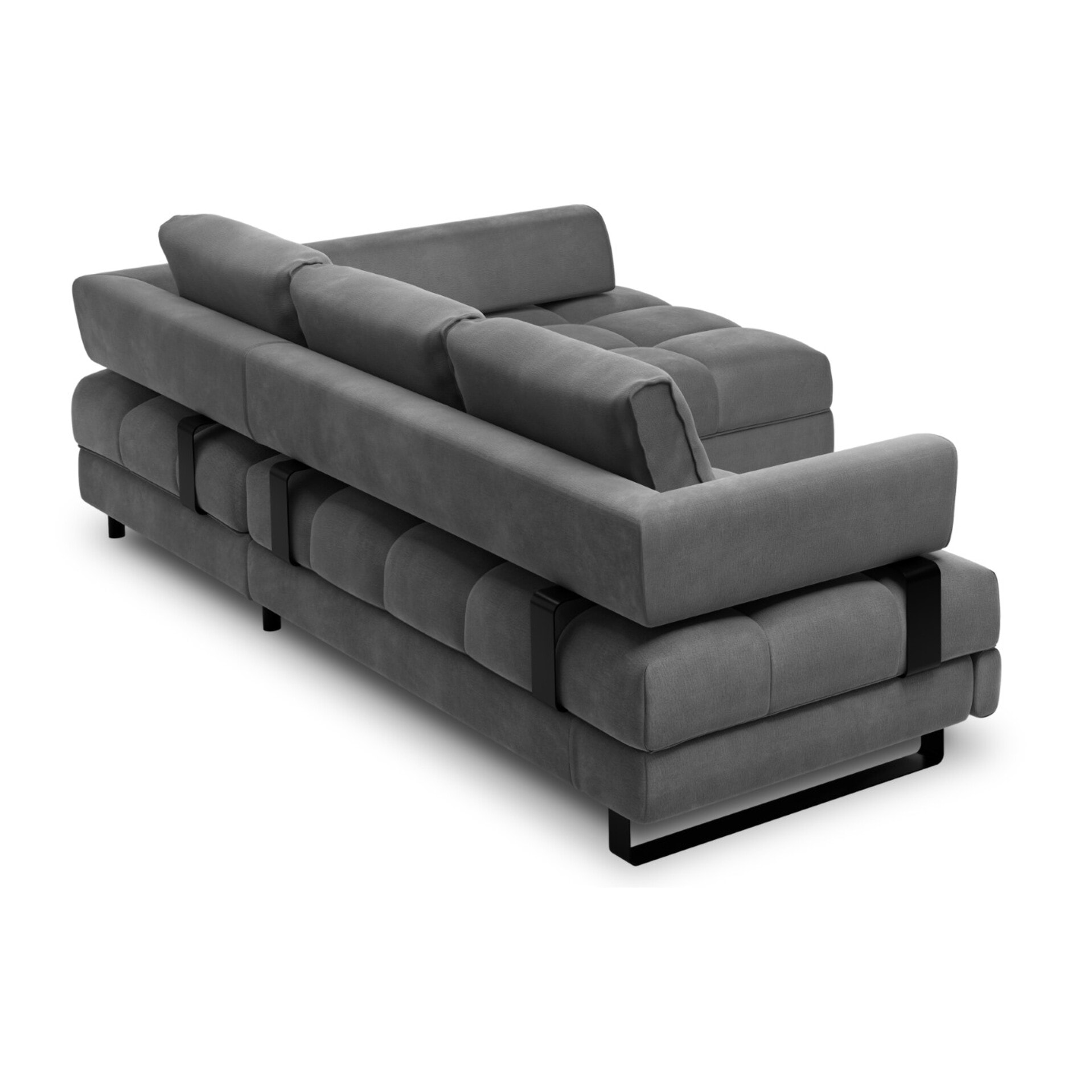 Canapé d'angle droit convertible avec coffre de rangement "Clinton" 5 places en velours gris foncé