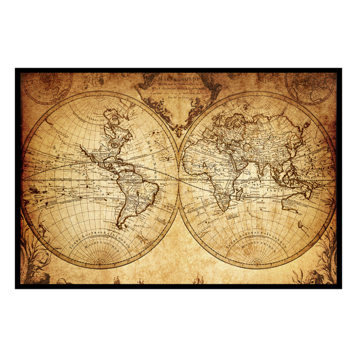 Affiche encadrée carte du monde vintage ancienne Affiche + cadre en métal - Noir