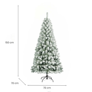 Albero di Natale 150 cm Kris Kringle, Pino artificiale floccato, Albero effetto reale, Alberello natalizio extra folto, 150x150 h150 cm, Verde e Bianco